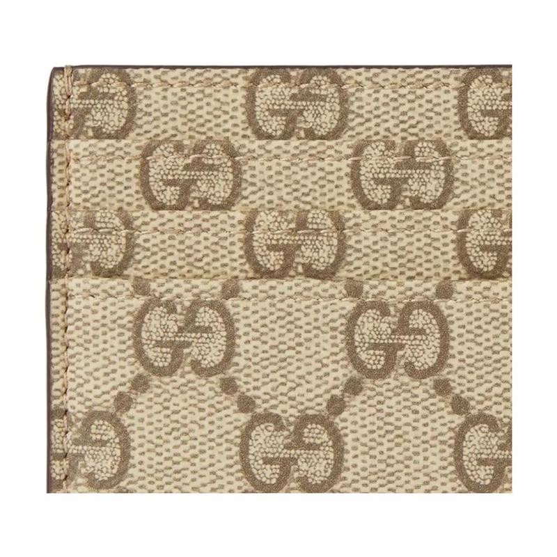 Gucci GG Emblem monogram pattern with multiple card slots, coated fabric card holder, same style for men and women, beige and dark brown
