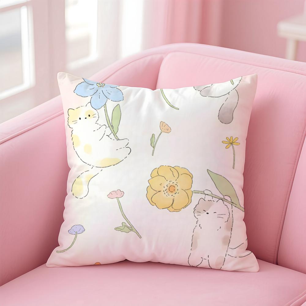 KKitty Flowers apples Kitty Cushion Cover Pillow Case Soft Friendly Fabric Concealed Zipper