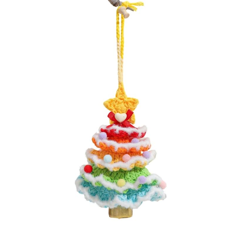 Crocheted Christmas Tree Ornament Soft Hanging Pendant With Bell Portable Holiday Car Decoration