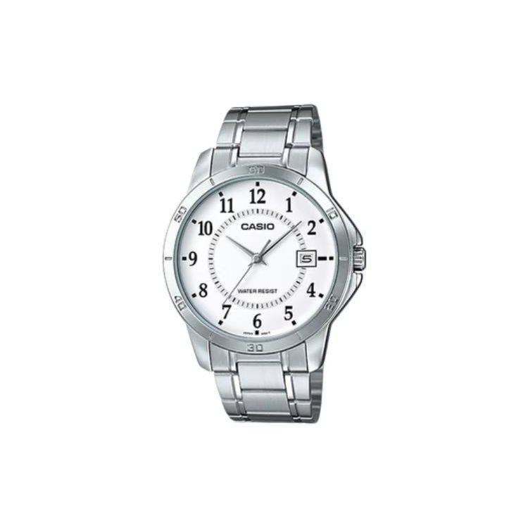 

Casio Simple Atmospheric Steel Band Waterproof Quartz Movement Stainless Steel Watch Men watches White MTP-V004D-7B Regular Watch Box,White Dial