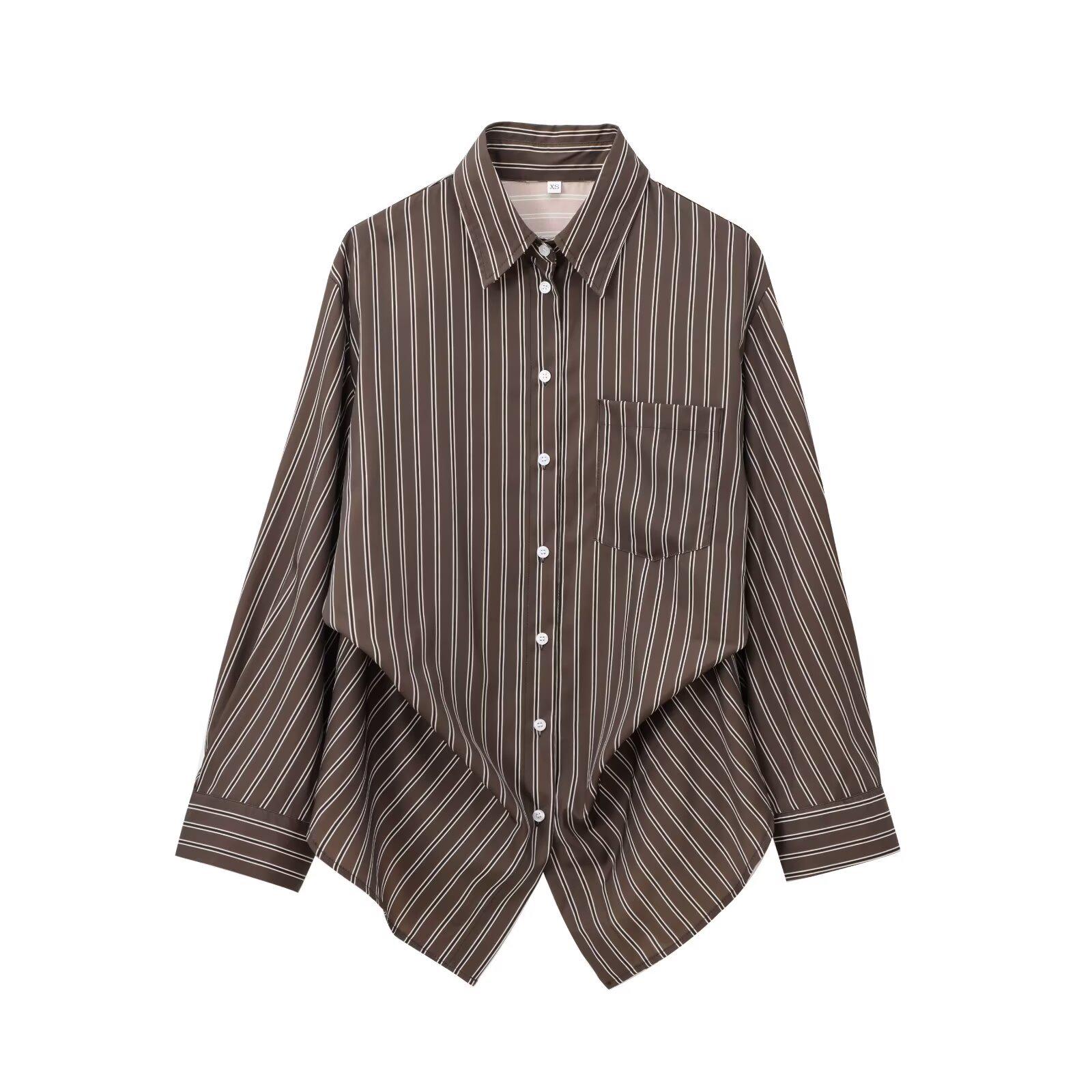 

2024 Autumn Women s European & American Loose Casual Striped Long Sleeve Shirt Small