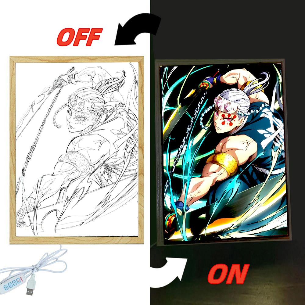 Anime Demon Slayer Action Figures Light Painting Photo Frame Tanjirou Nezuko Led Night Figurine Kimetsu No Yaiba Gifts Poseable Articulated Scale
