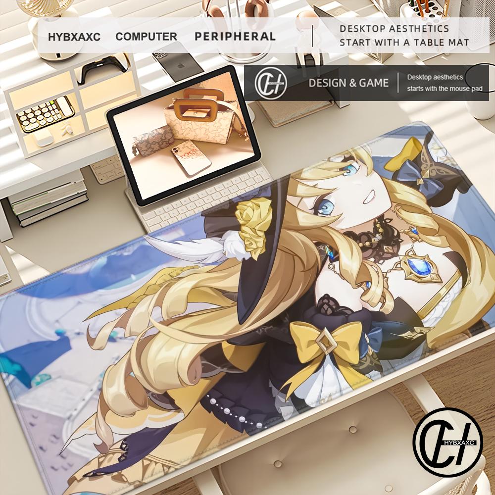 Genshin Clorinde Navia Mouse Pad Genshin Impact Large XXL Mousepad Computer Keyboard Padding Anime Gaming Accessories Desk Mat