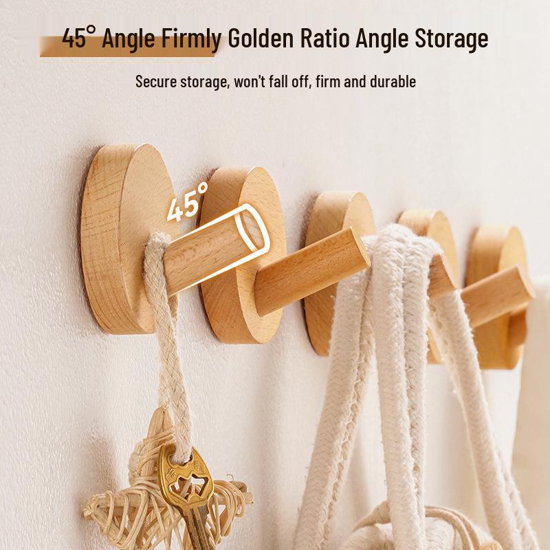 Gancio Cilindrico in Legno di Faggio Nordico per Cappotti e Cappelli - Design Senza Fori per Porte, Ingressi, Bagni e Cucine