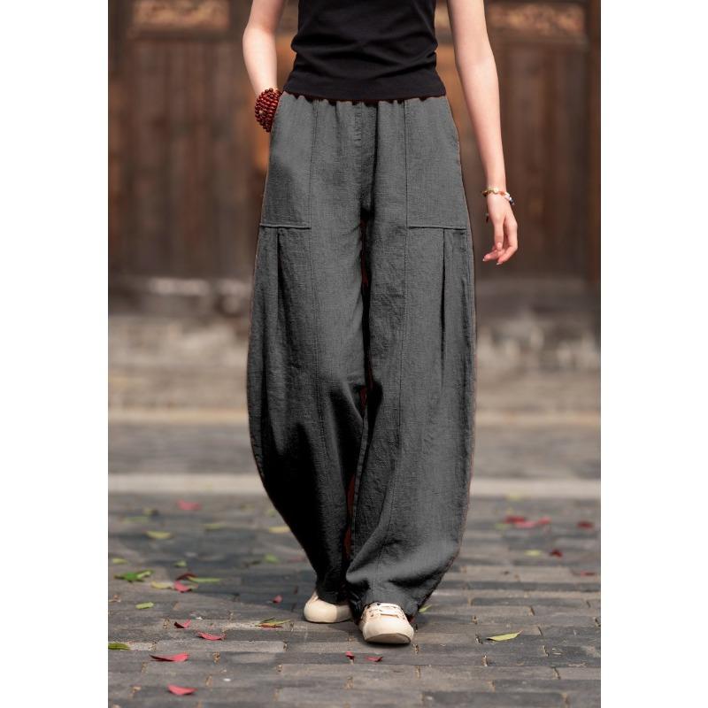Atmungsaktive Hosen für Frühling und Sommer Japanische Übergröße Baumwolle und Leinen Locker Lässig Bloomers Damen