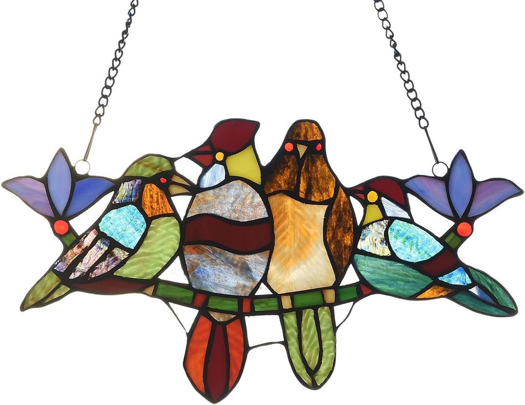 Stained Glass Birds Window Hangings,Suncatcher Cardinal Window Hanging Double Side Decor,Tiffany Style Bird Lovers Gifts Decor