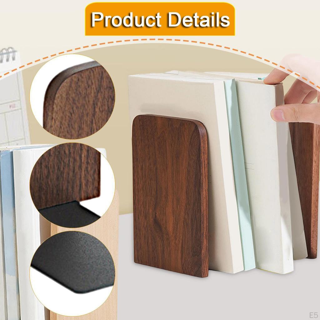 Wooden Book End Books Stopper Heavy Duty Elegant for /magazines Support Bookcase