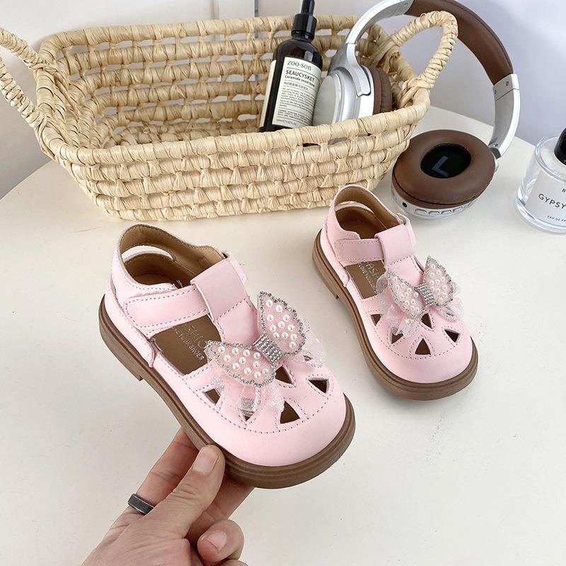 Spring Summer Kids Closed Toe Sandals Bow Hollow Out Toddler Fashion Shoes size 20 розовый