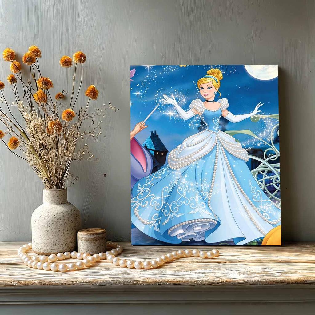 Moonlit Magic Cinderella Pearl-Inlaid Frameless Art | Handmade Pearl Craft, Moonlit Magic Theme, for Luxury Fairy Tale Home Decor & Gift Option