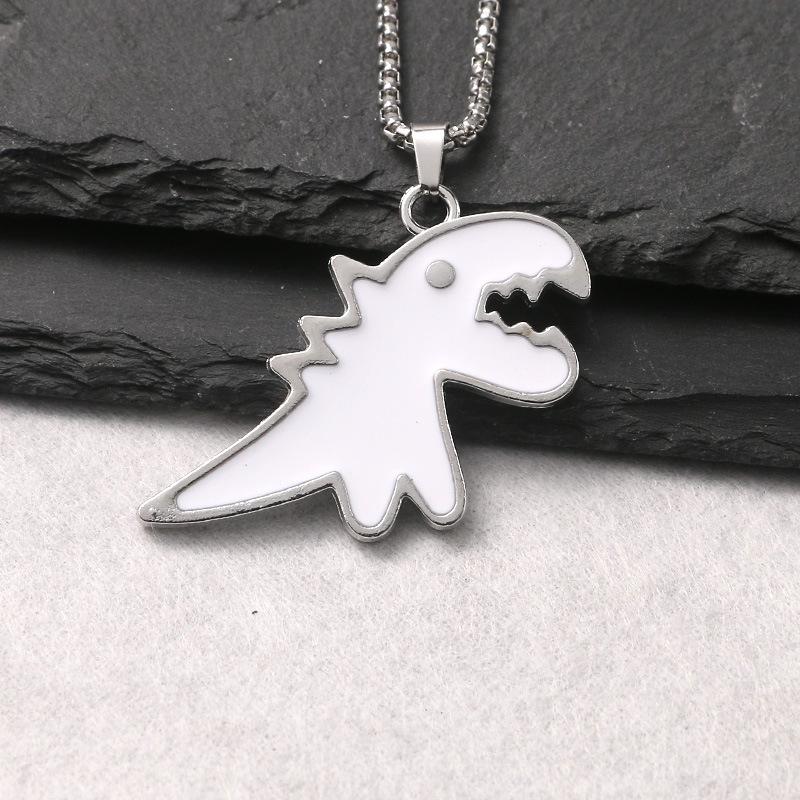 Doppelseitiger Öltropf-Dinosaurier Hip-Hop Herbst und Winter Niedliches Tier-Paar Accessoires Anhänger Halskette für Männer und Frauen