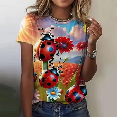 Süßes Damen-Shirt mit 3D-Wurm-Aufdruck, kurzärmelig, lässig, Harajuku, modisch, Street-Style, Übergröße, Damen-T-Shirt