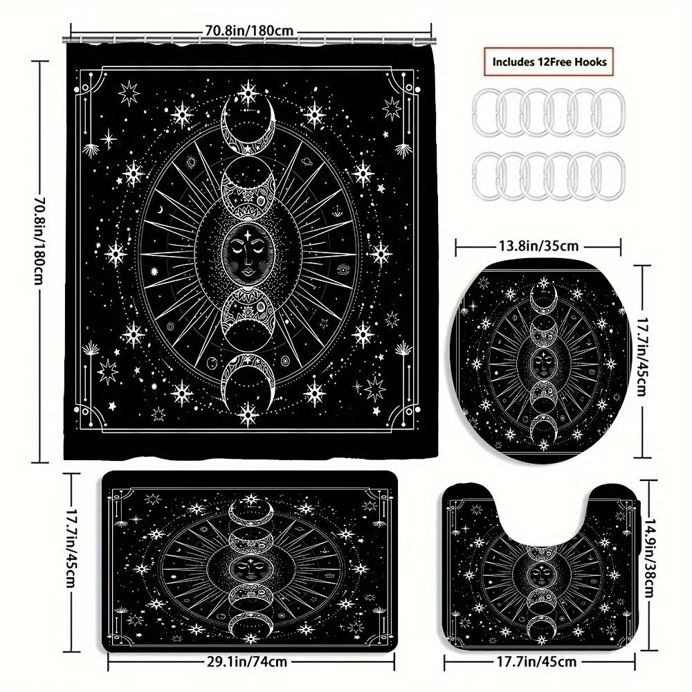 

Astrology Themed Shower Curtain Set With Non-Slip Rugs, Toilet Lid Cover, Bath Mat, 12 Hooks - Machine Washable Water-Resistant W60H190(CM)-1 Pcs