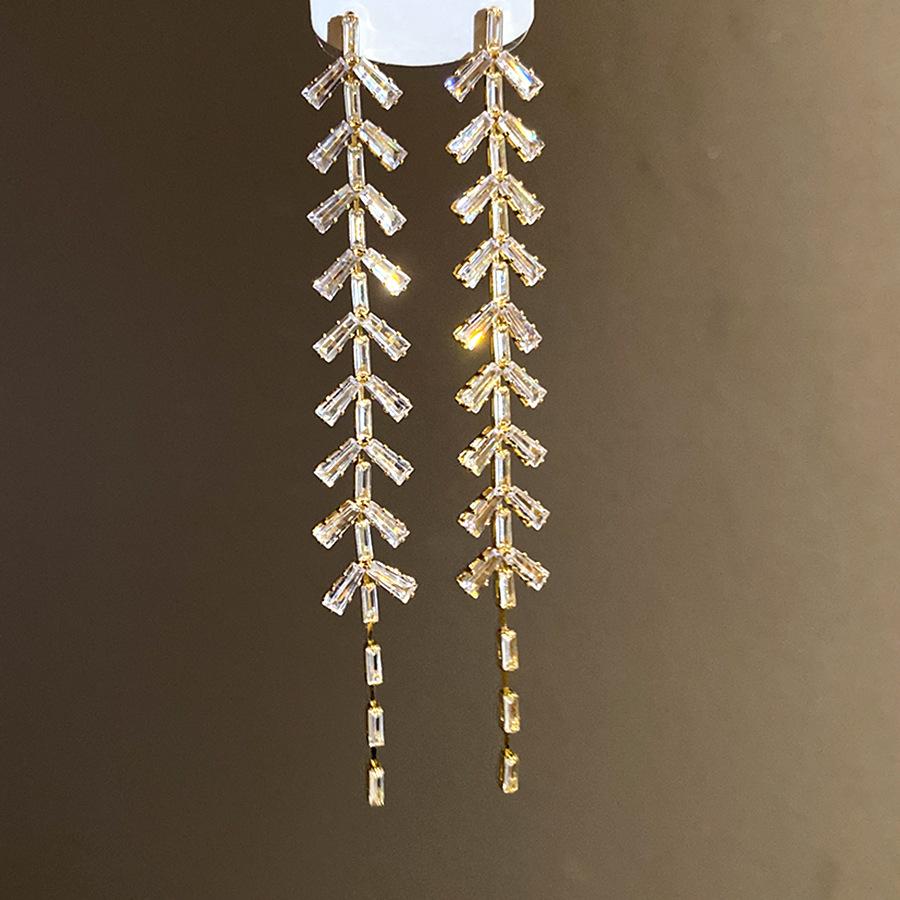 Zircon Leaf Tassel Earrings Retro Design Luxury Wholesale