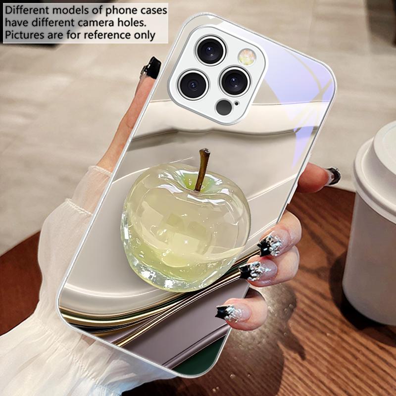 Transparente farbige Apfel Hülle For IPhone 16 Pro Max 15 Pro 14 13 12 Mini 11 XS M ax XR 7 8 Plu SE 2022 Gehärtetes Glas Handyhülle