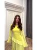 2024 Autumn Court Style Dress with Bell Sleeves and Ruffle Design