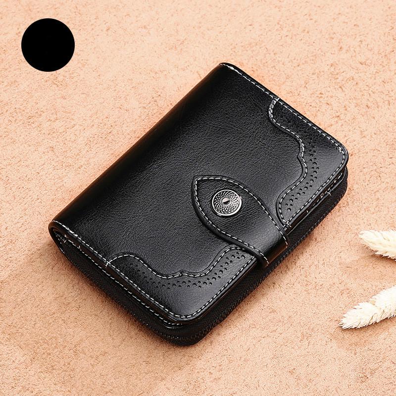 Genuine Leather Women's Short Wallet Two Fold Women's Zipper Vintage Oil Waxed Leather Wallet