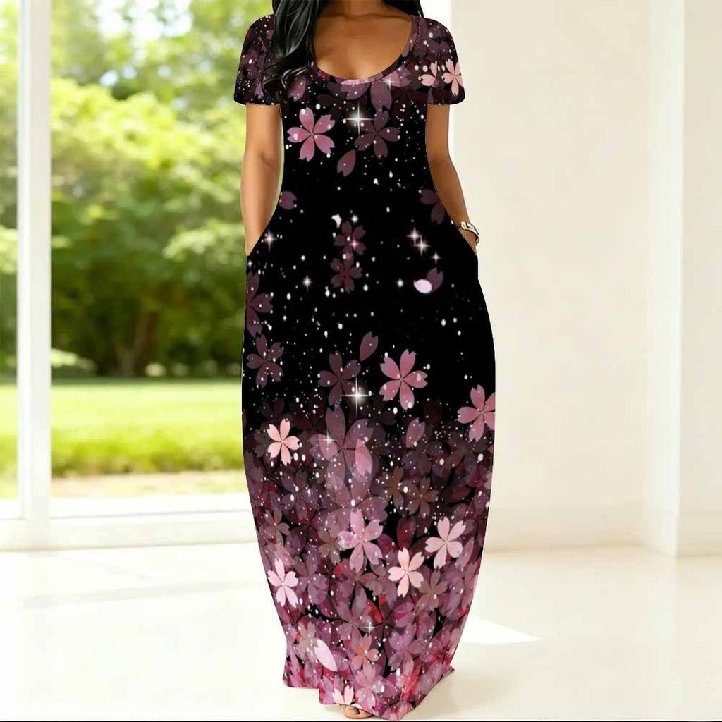 Casual Women Oversized Dress Crew Neck Short Sleeve Clothes Lightweight For Home And Outdoor Daily Use