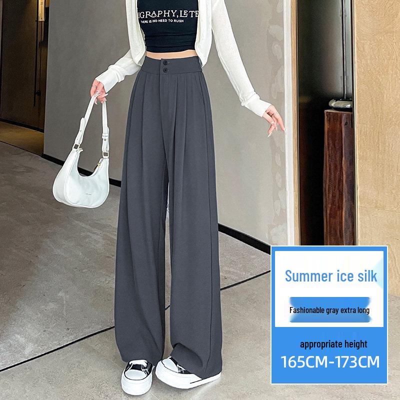 

High-Waisted Drapey Wide-Leg Summer Suit Pants with Elastic Waist and Double Button - Women s Ice Silk Casual Pants. 4XL