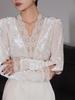 Women's V-Neck Lace Trim Layered Top - Autumn, Spring, Winter - Faux Fur & Velvet, Elegant & Unique.
