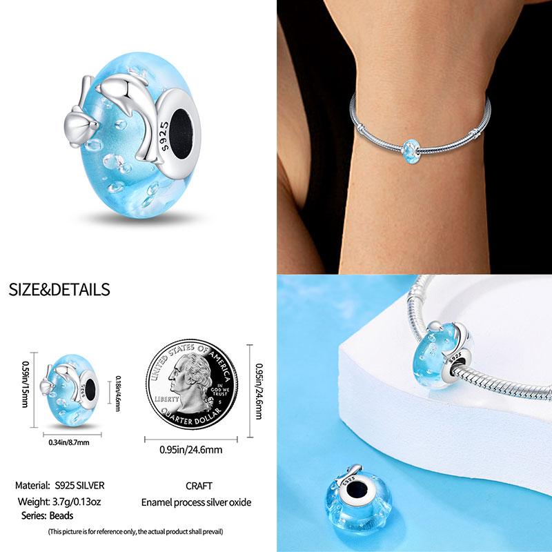 Original 100% Copper Ocean Blue Glass Beads Suitable Fororiginal Bracelet Diy Jewelry Making Women Gift