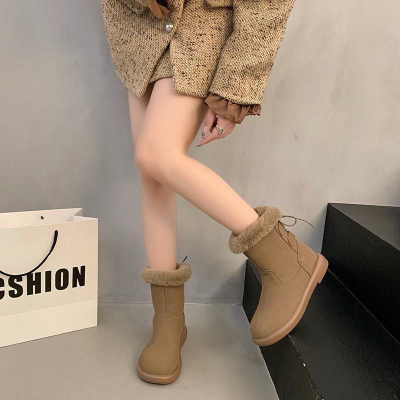 Warm velvet thickened snow boots for women s winter new matte dough integrated rear strap medium boots for children 35 хаки 3119₽
