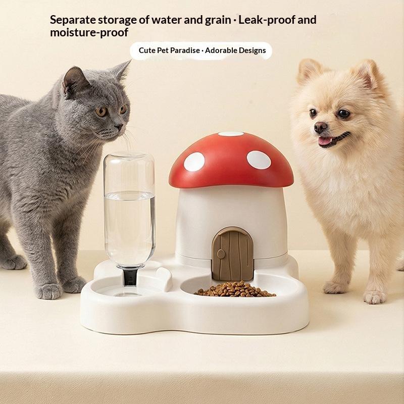 1Pcs Mushroom Style Pet Food Water Feeder Gravity Refill Large Capacity No Plug For Cat Dog Small Medium Breed Pet Bowl Home Use