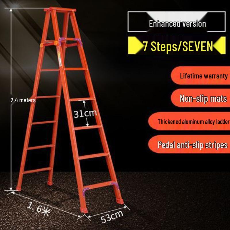 Double-Sided Aluminum Alloy Folding Step Ladder - Ladder Free Shipping, Widened & Thickened for Household or Attic Use