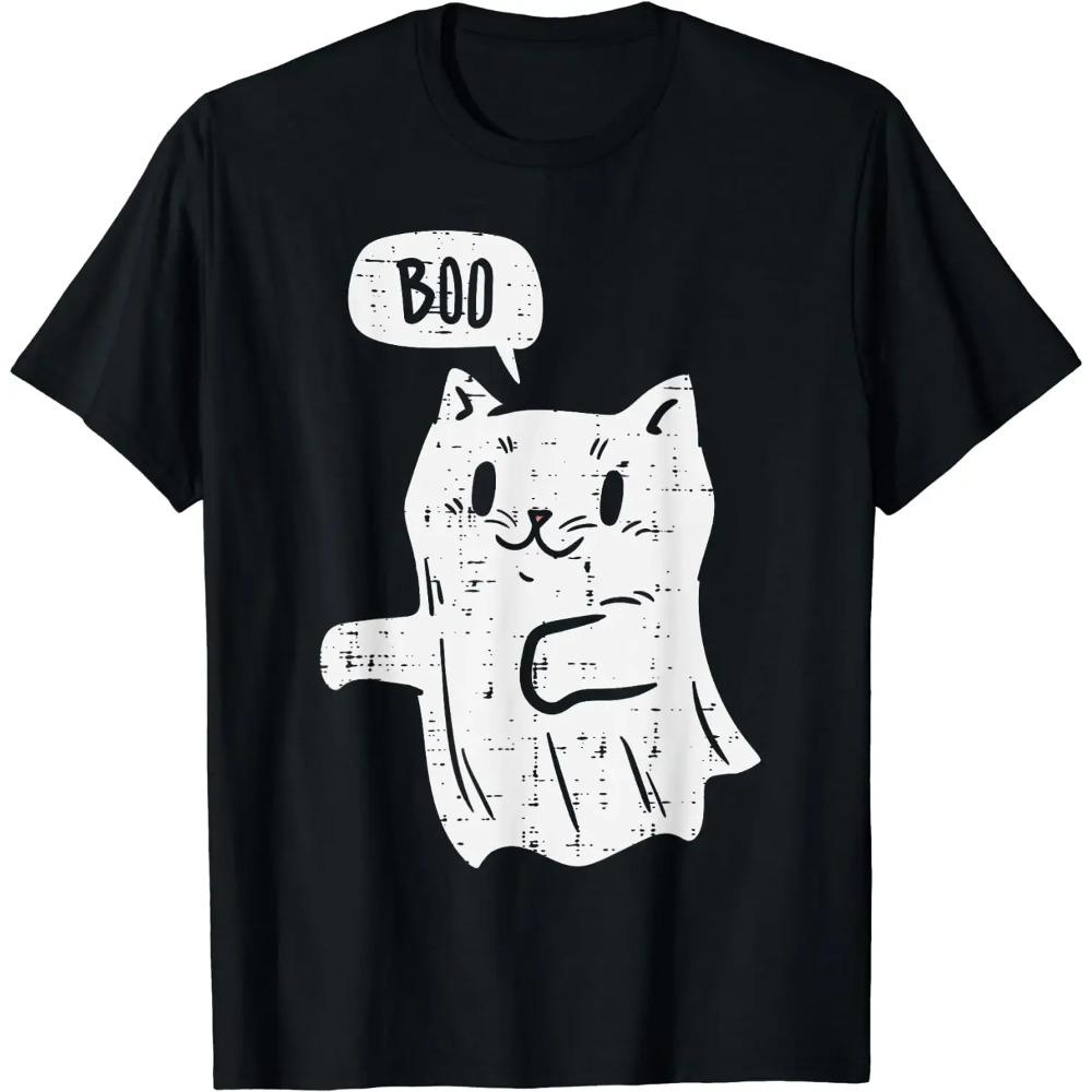 Cute Ghost Cat Boo Funny Halloween Animal Pet Men Women Kids T-Shirt Anime Clothes Casual Daily Four Seasons Tees