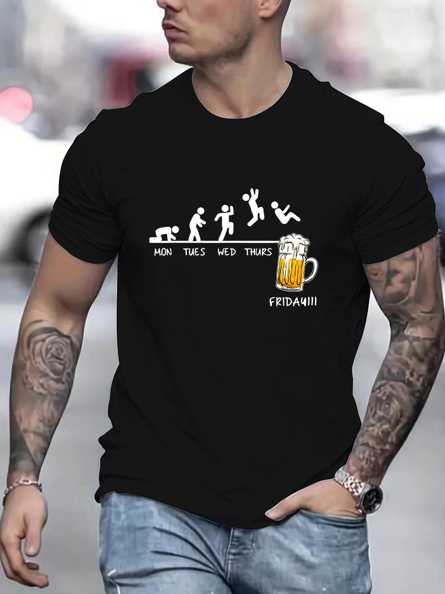 

Summer men s 100% cotton casual size Jumping In Beer print round neck short sleeved T-shirt top M