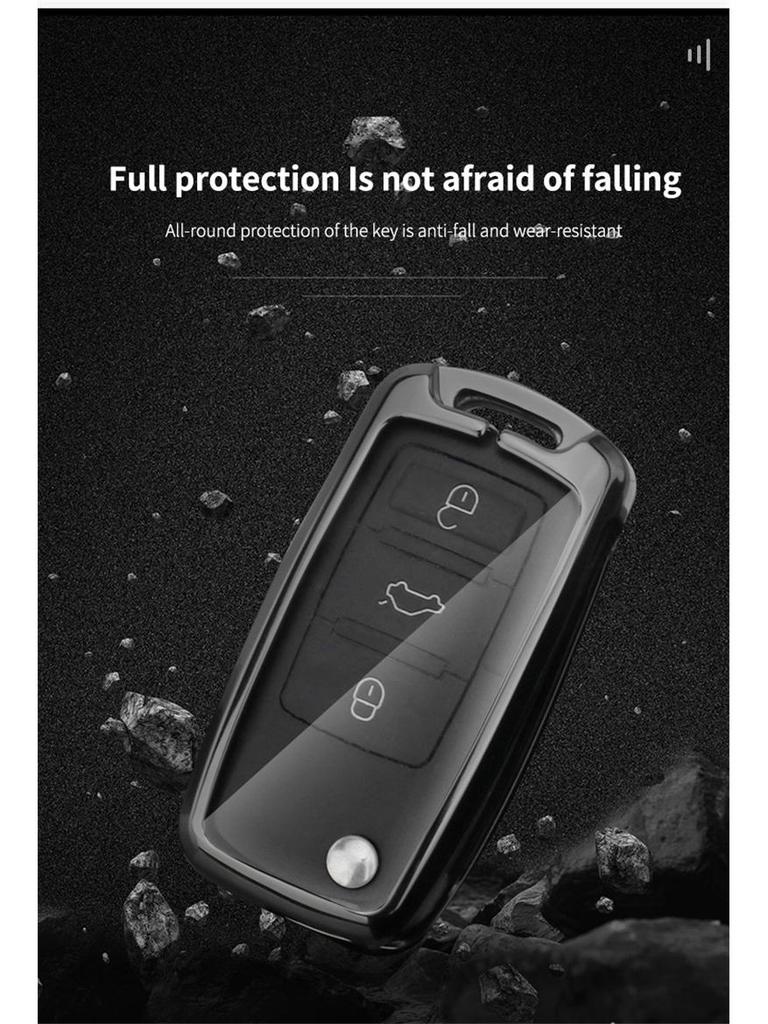 Housse de clé Volkswagen pour Sagitar, Lavida, Bora, Lamando, T-Cross, Tharu, Tayron, Tiguan L - Coque et boucle de clé de voiture.