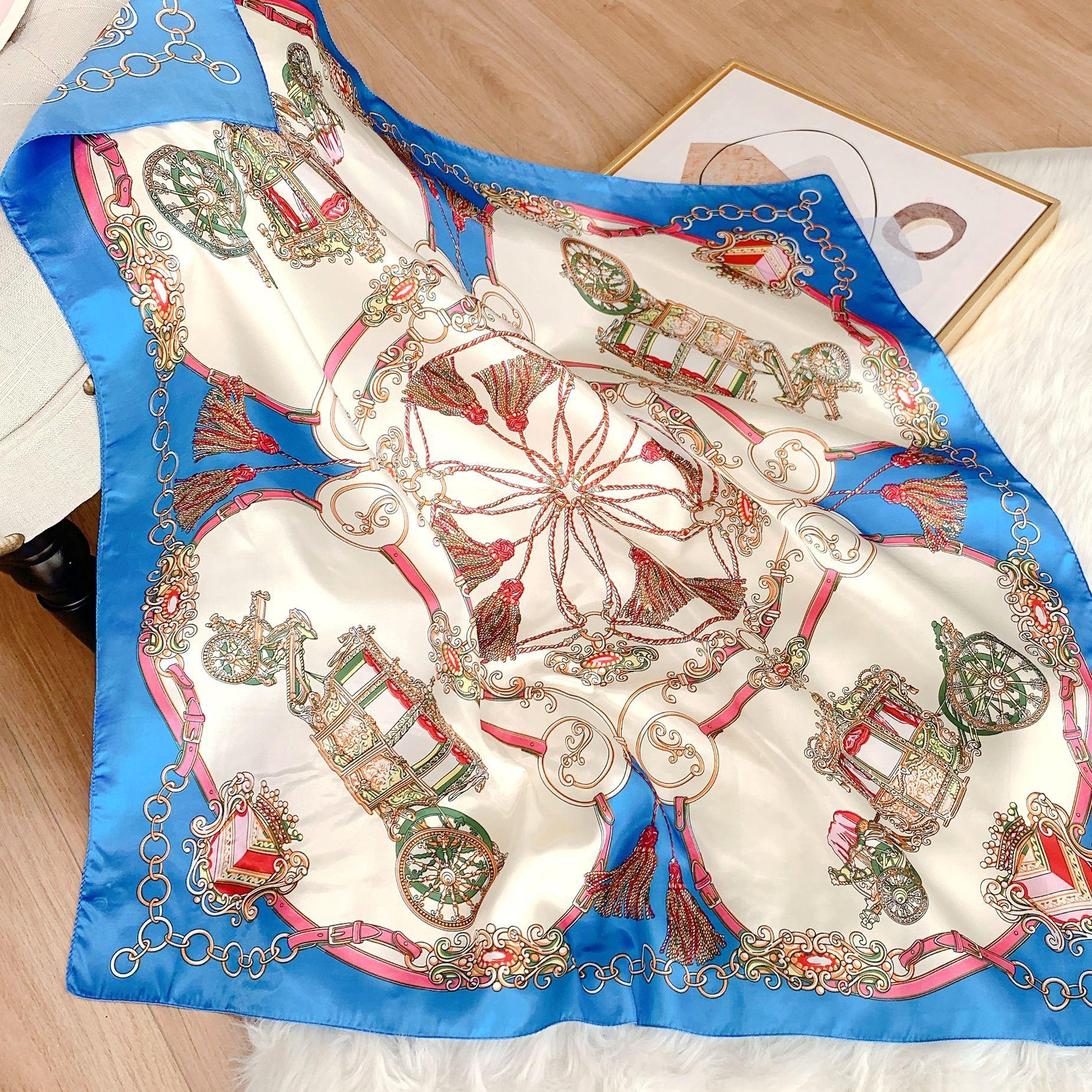 

Роскошный шелковый атласный платок женский мусульманский шарф хиджаб с принтом простая женская повязка для волос на запястье шейный платок буфанда 90x90cm