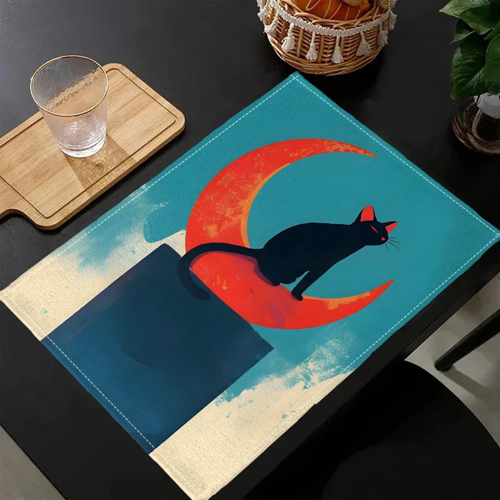 

4Pc Cat in The Sunset Placemat 30X45cm Coasters Pads Bowl Cup Mat 6.17 30x45cm-4PC