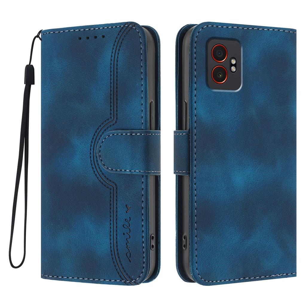 For Samsung Galaxy XCover7 Pro Leather Case Wallet Stand Smile Imprinted Phone Cover with Strap