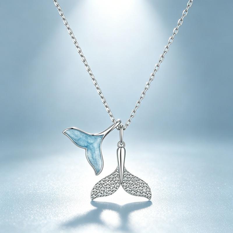 

New Fashion Popular Whale Tail 925 Sterling Silver Jewelry zircon Fish Tail Pendant Collarbone Chain Newcklaces 1285 серебряный