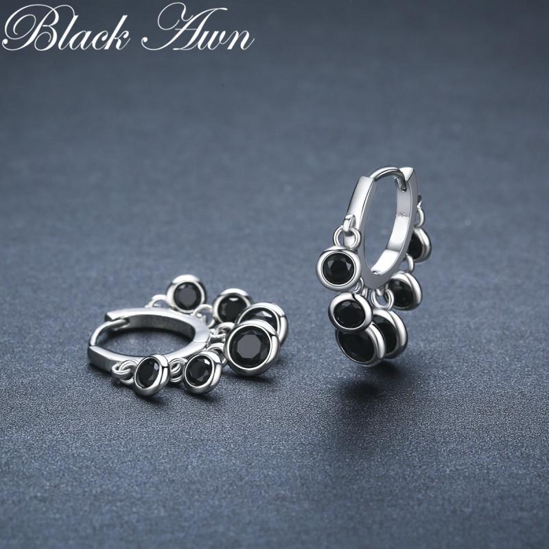 Black Awn Black Stone Jewelry Hoop Earrings For Women