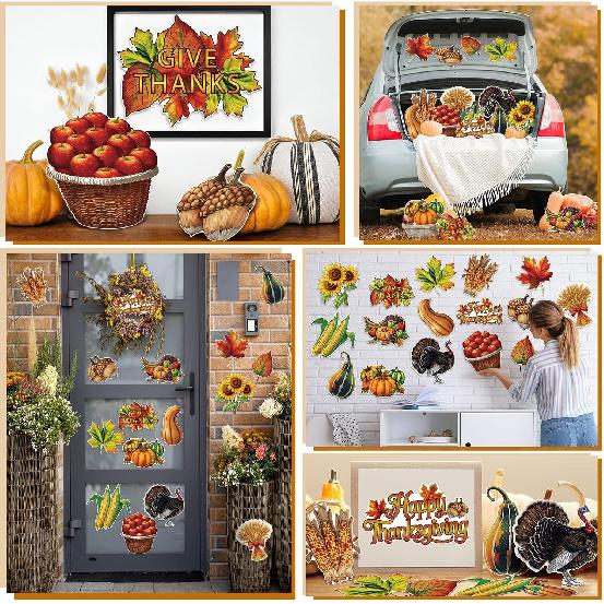 32 Pcs Vintage Thanksgiving Cutouts Fall Harvest Cutouts Cornucopia Decorative Sets Retro Give Thanks Accents Pumpk Leaves Turkey Decor for Office