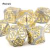 7 Pcs Yellow Silver Double Swords Metal Dice Solid Polyhedral Dice Set Suitable For Role-Playing Dice PropBoard Game