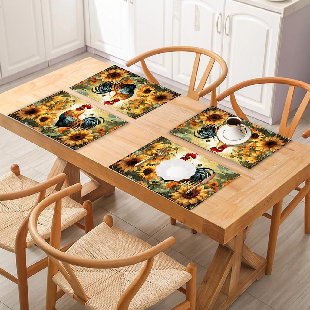 1PC Chicken Themed Linen Meal Mats Restaurant Kitchen Table Pad Used for Party Decoration Heat-resistant To Protect The Desktop