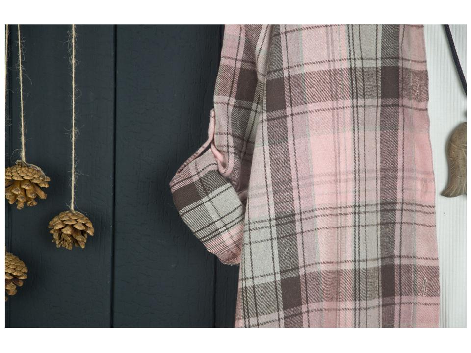 Camicia Giacca da Donna a Quadri Rosa in Cotone e Lino di Media Lunghezza Larga Primavera/Autunno