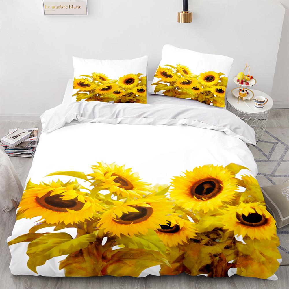 Sunflower Duvet Cover Set Yellow Flowers Green Leaves Cloud Tree King Queen Full Size for Boys Girls Teens Polyester Bedding Set