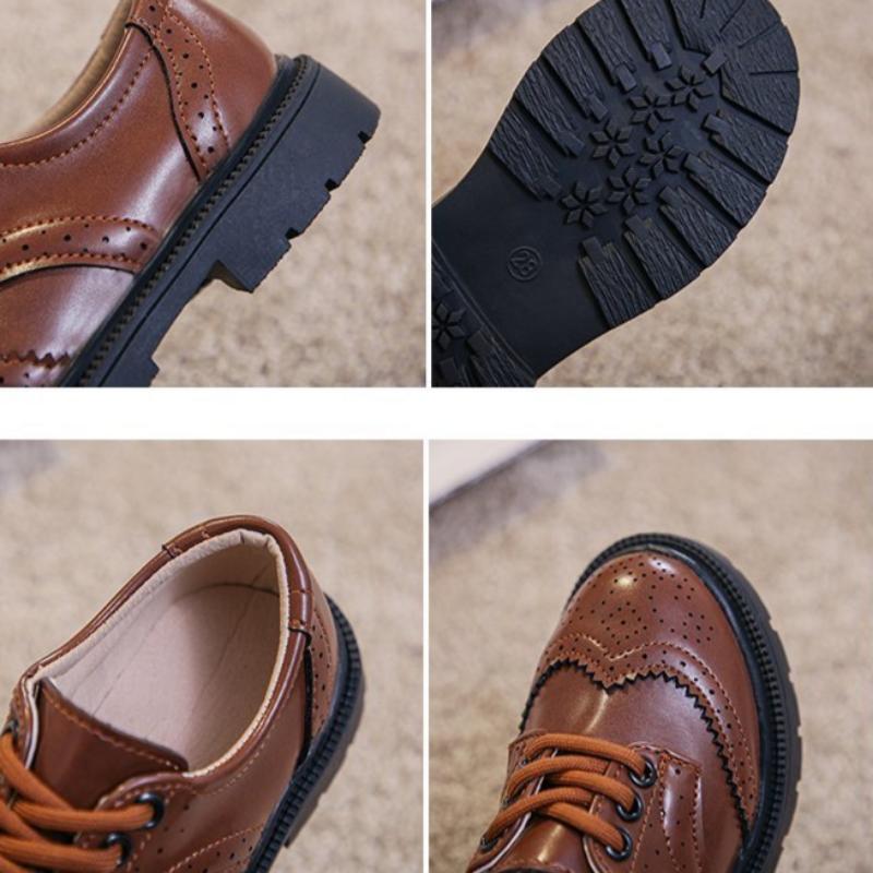 Chaussures en cuir polyvalentes et tendance, nouvelles chaussures simples à semelles souples pour enfants, chaussures de performance rétro de style britannique pour garçons