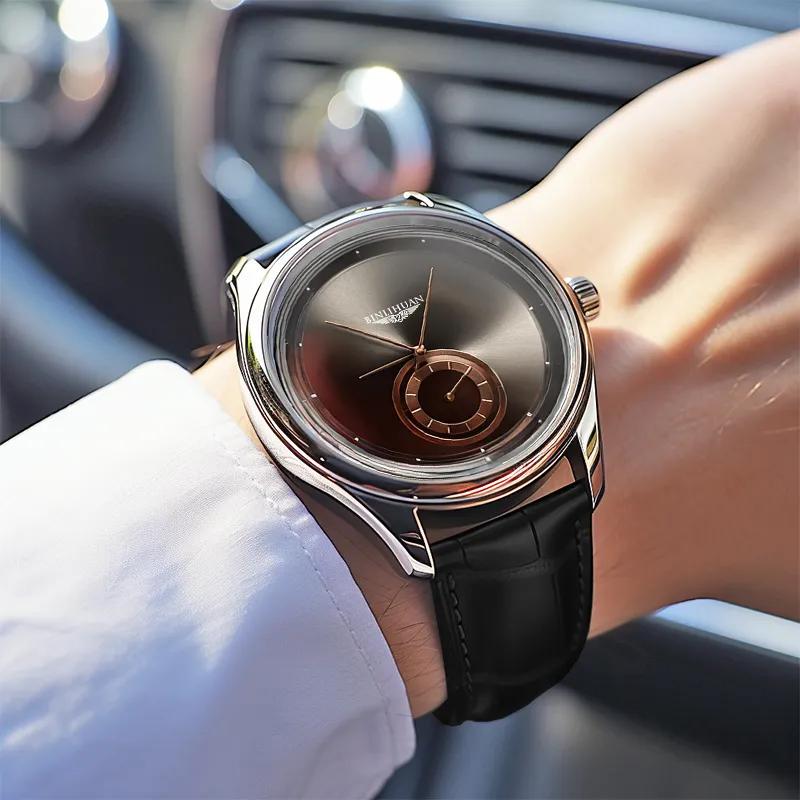 Minimalist Business Watch for Men Quartz Clock Leather Wristwatch