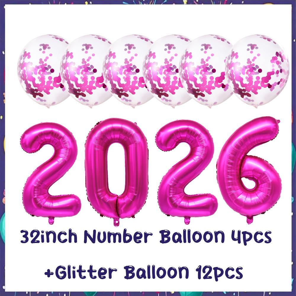 32inch 2026 Foil Balloons Color New Year Party Decorations Anniversary Supplies 12 Inch Glitter Latex Balloons Photo Booth Props
