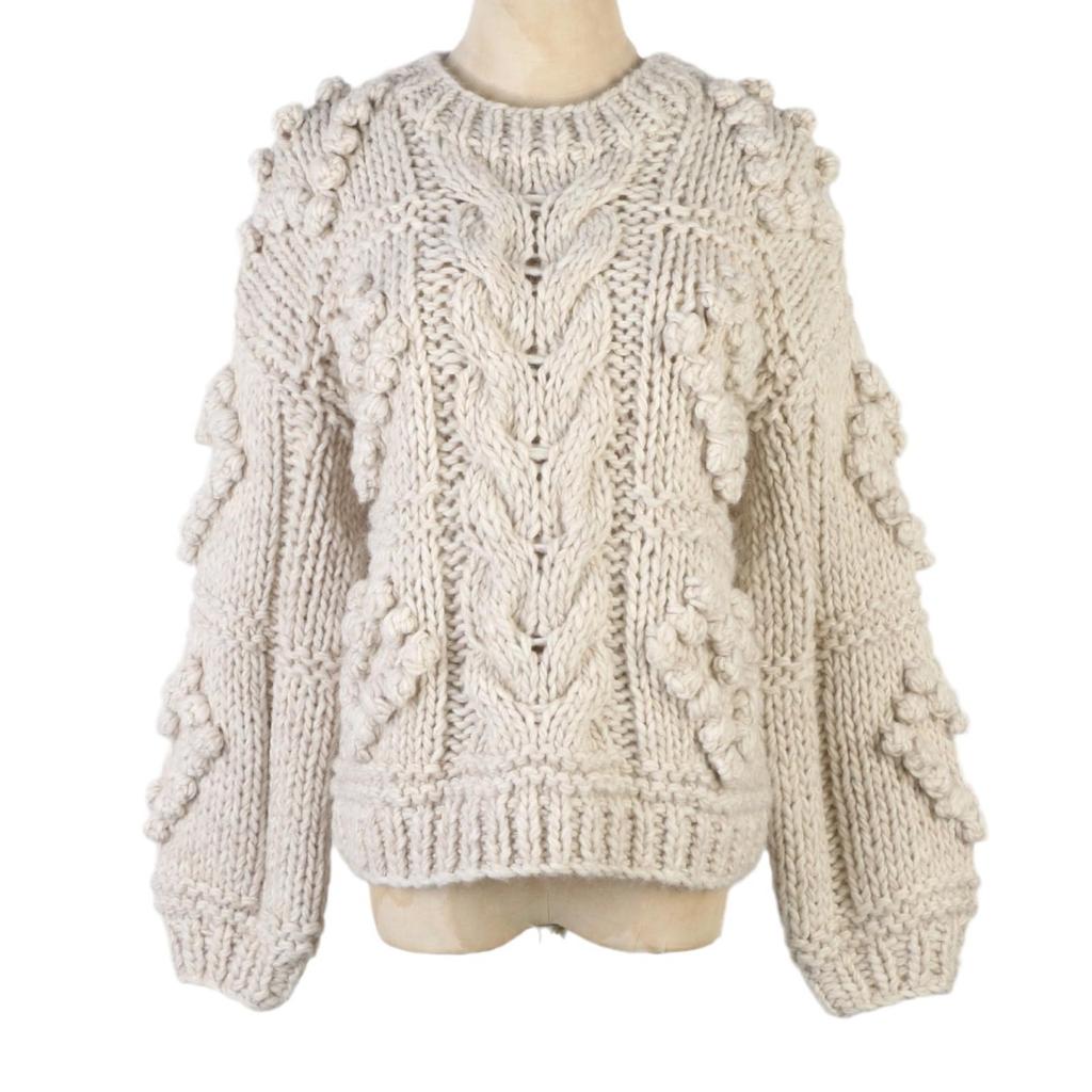 Handmade Chunky Cable Knit Wool Sweater - Heart Pattern Loose Fit