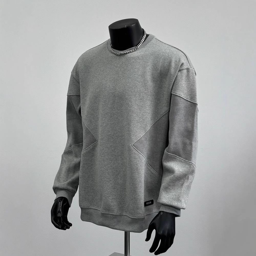 

Осень новый американский трендовый бренд свитер с круглым вырезом сшивной джемпер с длинными рукавами XXXL серый