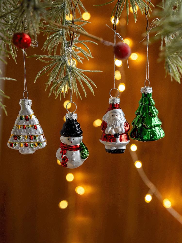 Set of 9 Mini Glass Christmas Tree Ornaments Set Hanging Decorations for Tree & Winter Festival Decor New Year
