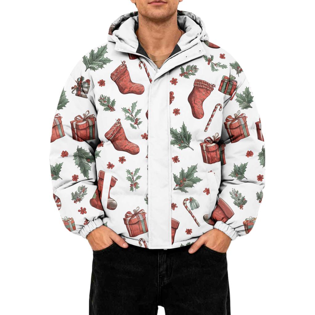 Men's Oversized Casual Down Jacket With Long Sleeves And Hood