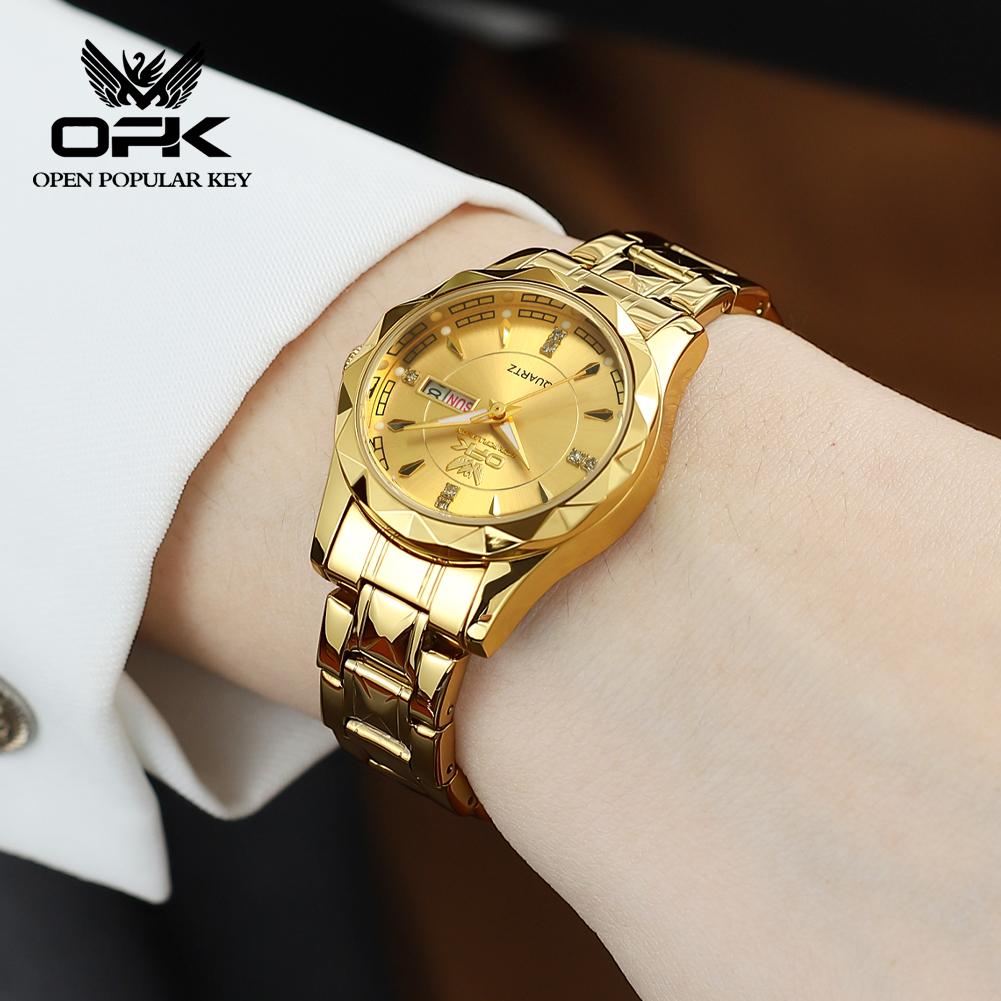 OPK Damenuhren Luxusmode Damen Quarz Uhr Wasserdicht Leuchtend Datum Edelstahl Armbanduhr Freundin Geschenke