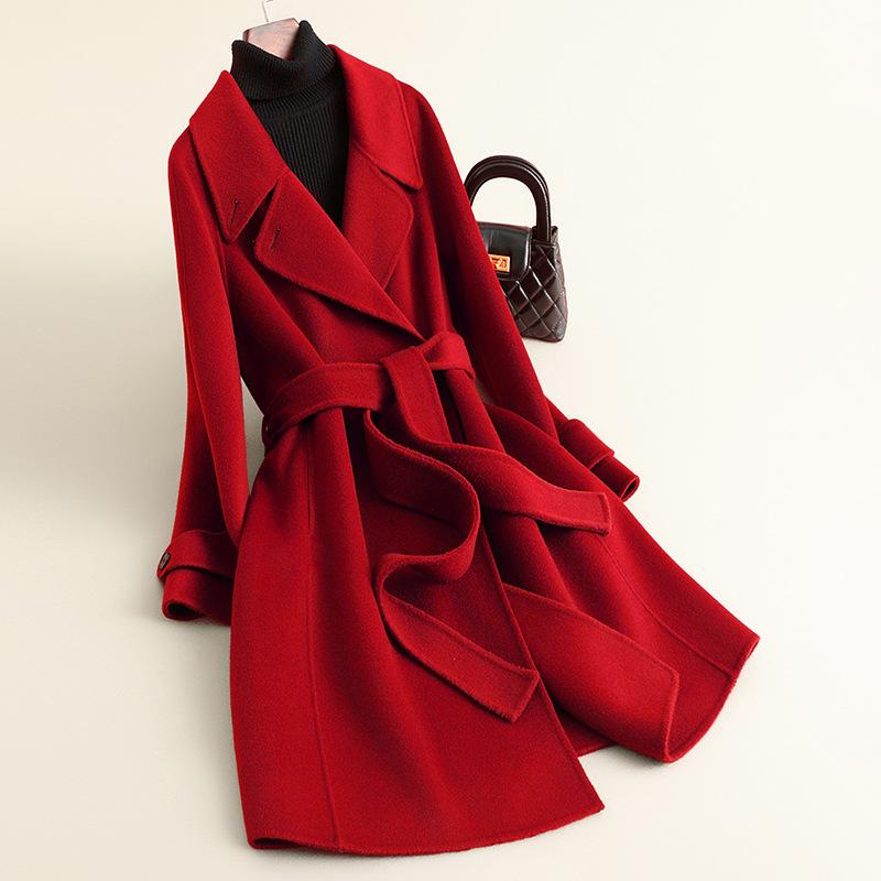 

Женское двустороннее шерстяное пальто высокого класса, новое осенне-зимнее, маленькое, средней длины, шерстяное пальто L recommends about 136-80kg