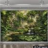 2D Lush Greenery Wall Mural with Waterfall and Lily Pads Photo Background